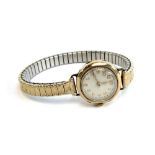 A 9ct gold cased Stellio Swiss ladies wristwatch with gold plated Spiedel bracelet, white dial