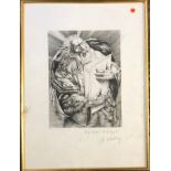 20th century engraving, Moses with the tablets, signed M Dawrtry in the plate and in pencil lower