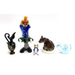 An Art Glass clown figurine, 23cmH, together with a similar snail, an owl, a USSR bear cub, etc