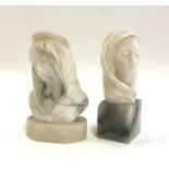 Two Italian carved carrara marble busts of the Virgin Mary, each signed indistinctly, 18cm and 18.