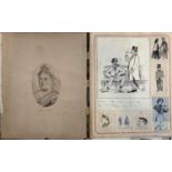 A scrapbook containing a large quantity of pen and ink sketches and caricatures, some