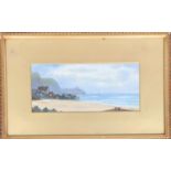 J Stanfield, watercolour of a coastal landscape, signed, 10x23.5cm