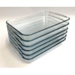 Six rectangular Pyrex oven dishes, each 40x26cm