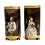 A pair of unusual 19th century cylindrical vases commemorating the coronation of Emperor Franz