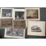 A mixed lot of prints, some after Hogarth, Wilkie, St Aubin, Morland, to include 'Fishermen', '