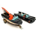 A Corgi Batmobile die cast vehicle with Batman and Robin (no missiles), together with a Glastron