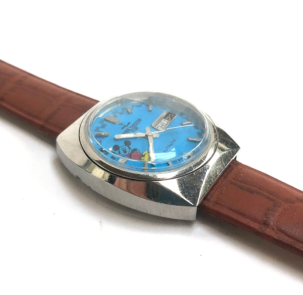 A Jaeger leCoultre Club stainless steel day date automatic gent's wrist watch, bright blue dial with