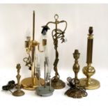 A quantity of gilt metal and other table lamps
