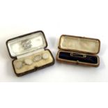 A pair of silver cufflinks in leather box; together with a 9ct gold stock pin, approx 1.4g