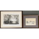 W Sybrands, pencil and ink sketch 'Camargue, France', 13.5x19cm; together with a drypoint etching by