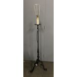 A 17th century style wrought iron candle holder converted into standard lamp, 140cmH