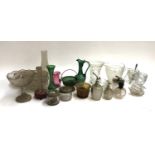 A mixed lot of glass to include cranberry glass, Bohemian glass, vintage scent bottles, etc