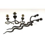 A pair of Cairo ware wall mounted wall sconces in the form of cobras, 73cmH ; together with a