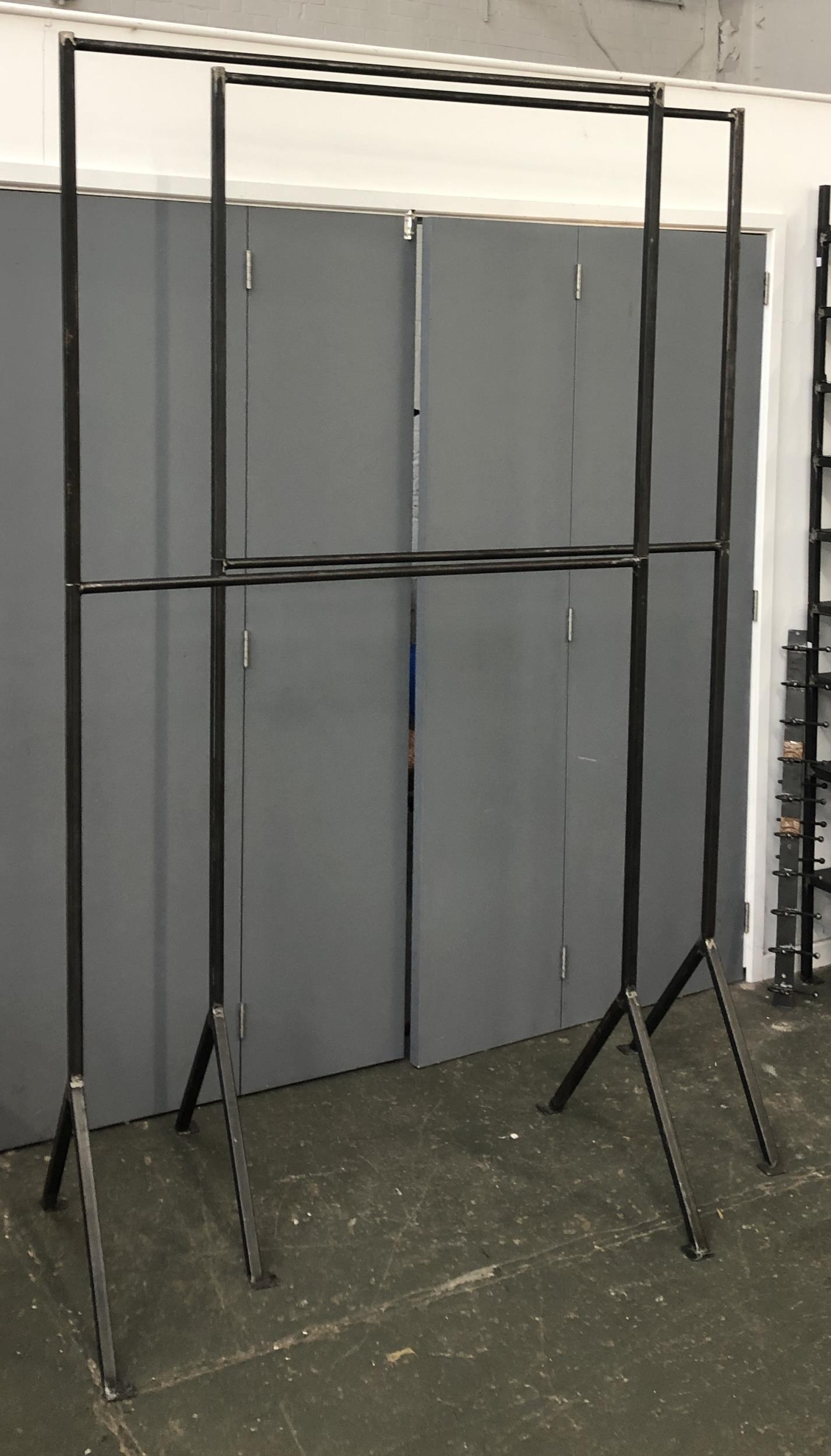 An industrial style fabricated steel double hanging rail, 120cmW 230cmH (please note two lots are sh