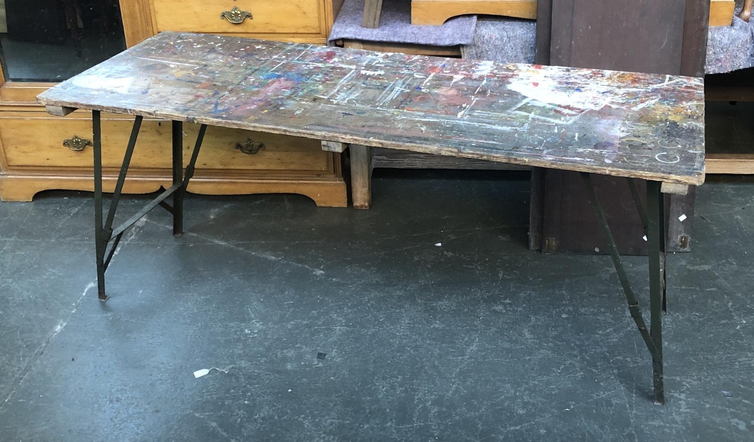 A vintage trestle table, the top 180x68cm