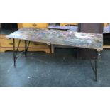 A vintage trestle table, the top 180x68cm