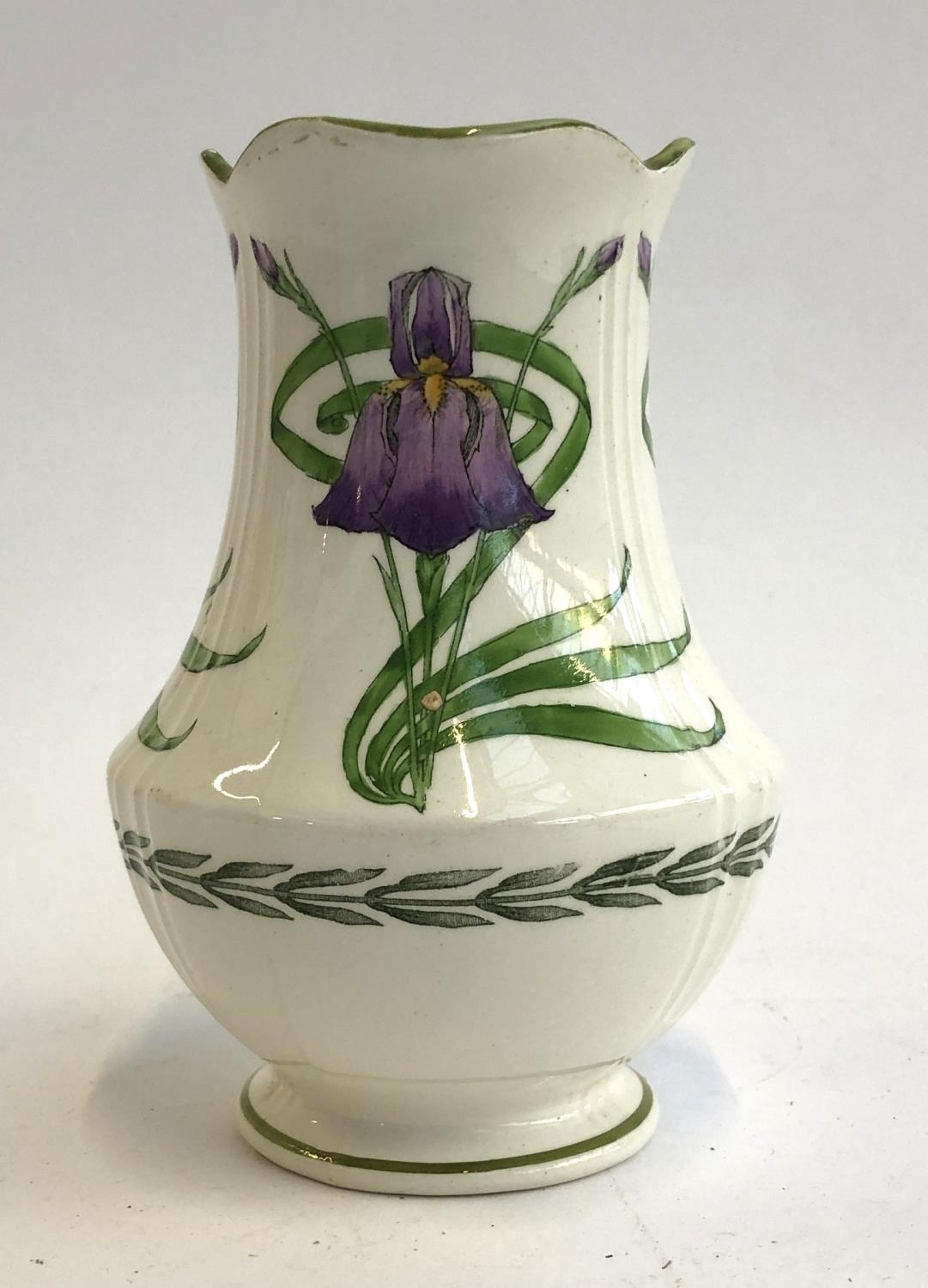 A Minton 'Iris' pattern vase, decorated with iris blooms & foliage, factory marks c1880s, 13.5cmH