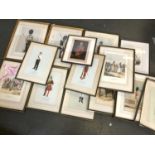 A large quantity of framed 19th century and later colour prints of soldiers in uniforms, approx. 14