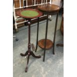 A mahogany and line inlaid pot stand, 97cmH; together with one other