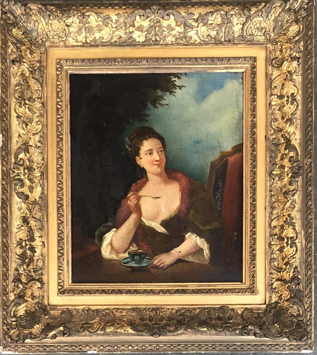 19th century oil on canvas, portrait of a lady in Regency dress, 30.5x25cm