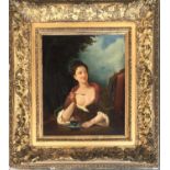 19th century oil on canvas, portrait of a lady in Regency dress, 30.5x25cm