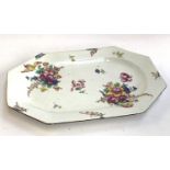 A bow shaped octagonal serving dish or tureen stand, circa 1765, painted with flowers in the Meissen