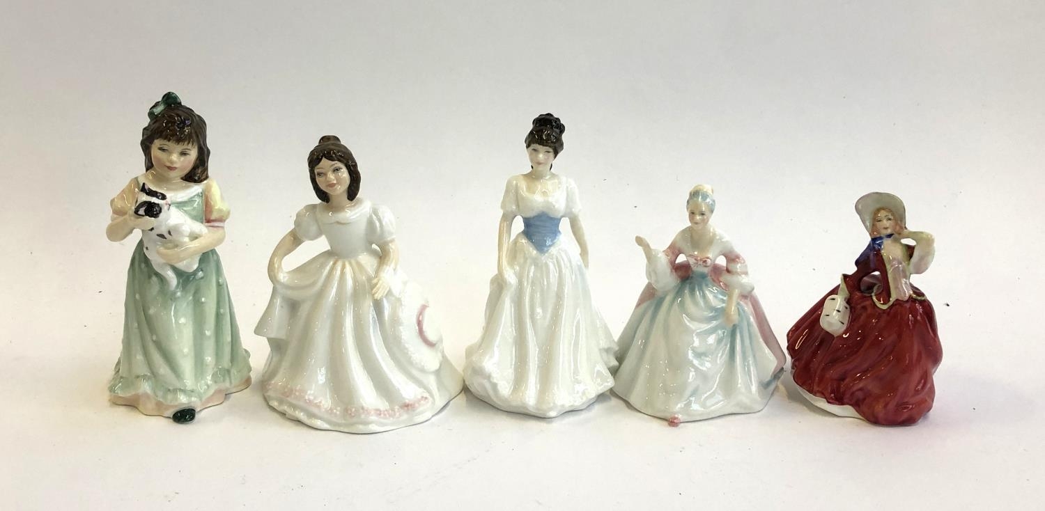 Five Royal Doulton figurines, 'Home at Last', 'Amanda' (signed to base), 'Melody', 'Diana', '