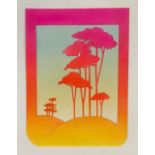 Michael English (1941-2009), Trees (Design for a tin covered note book), airbrush on paper 16cm x