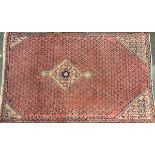 A large prayer rug with red boteh ground, 174x110cm