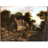 19th century oil on canvas, water mill in a wooded mountain setting, 30x40cm