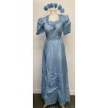 A blue 1930s party dress, with original box for W&A Chapman Limited, Taunton, with blue feather