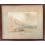 Attributed to Henry Gastineau, sailing boat at low tide, watercolour, 14x20cm