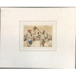 Late 19th century pen and colour wash, four men in Arab dress, dated 1893, monogrammed indistinctly,