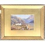 A 19th century watercolour of an alpine view, inscribed Schlof Winkle, 11x17cm