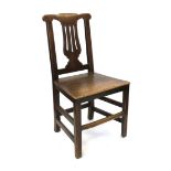 A 19th century Welsh oak side chair, lyre back, peripheral stretchers, moulded square section legs