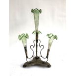 A silver plate and engraved glass epergne, 40.5cmH