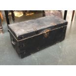 A canvas clad storage box, with metal bracing, 76x35x35cm