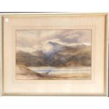 19th century watercolour, dinghy on the shores of a loch, signed LG Watson, 34x41cm