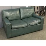 A green leather two seater, 140cmW