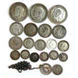 A quantity of pre 1947 silver coins to include half crown 1914, 1916, 1920, one shilling,