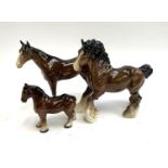A Beswick shire horse, 20cmH together with one other Beswick (both af); and a further ceramic horse