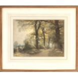 20th century watercolour of a woodland path, signed A Macdonald, 25x35cm