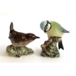 Two Beswick birds, blue tit and wren