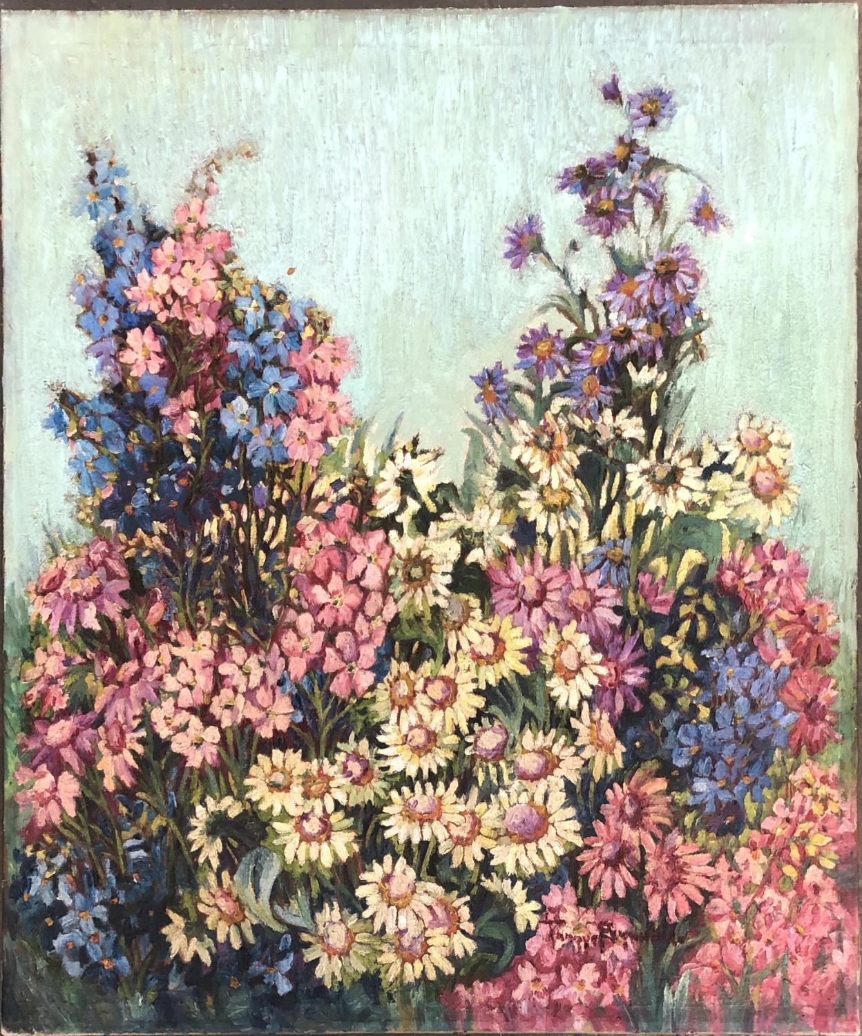 A 20th century oil on canvas floral study, signed indistinctly lower right, 76x63cm