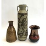Three Studio Pottery vases with makers’ marks, the tallest 42cmH