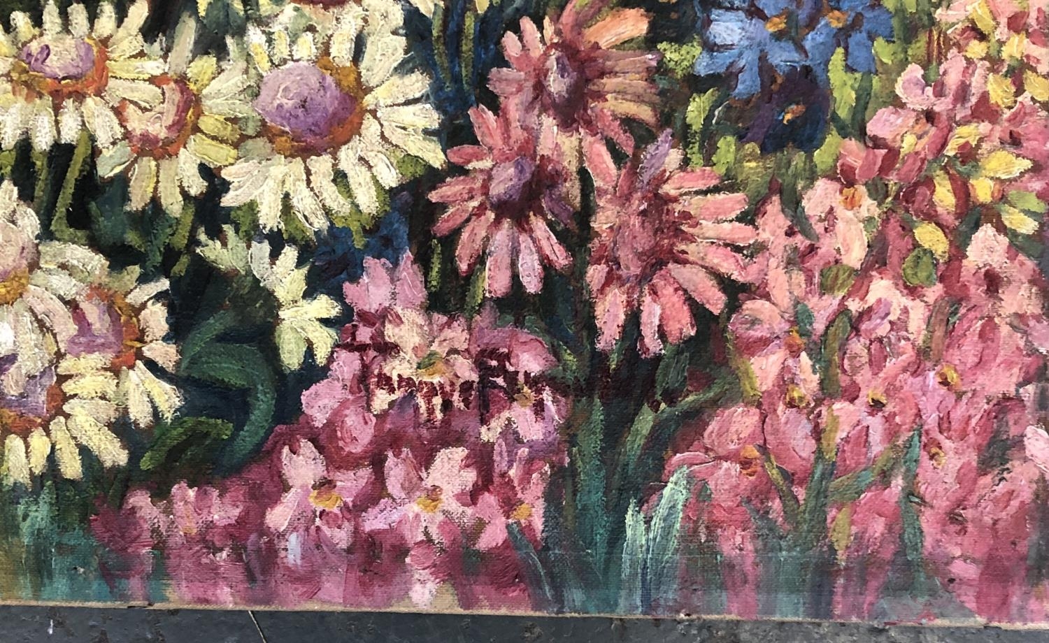 A 20th century oil on canvas floral study, signed indistinctly lower right, 76x63cm - Image 2 of 2
