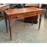 A 19th century mahogany side table, single frieze drawer on tapering turned legs, 107x44x72cmH
