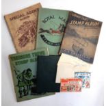POSTAGE STAMPS: 4 partially filled schoolboy's stamp albums and a few envelopes of unsorted world