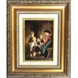 20th century, oil on board, a mother and four children, signed C Bauer, 17x12cm Provenance: bears