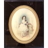 Late 19th century painting on porcelain, girl holding a black kitten, signed 'S. Dickinson, 1874',